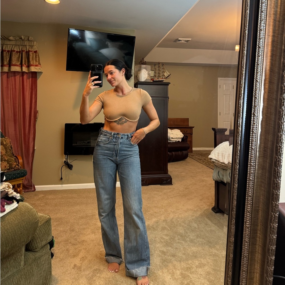 Princess Polly Becca short sleeve crop top in beige
